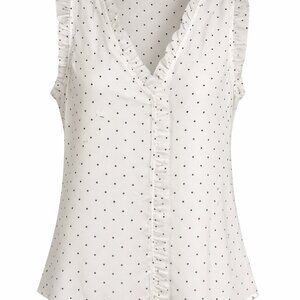 Nordstrom Rack White Black Polka Dot Ruffle Sleeveless Blouse XL